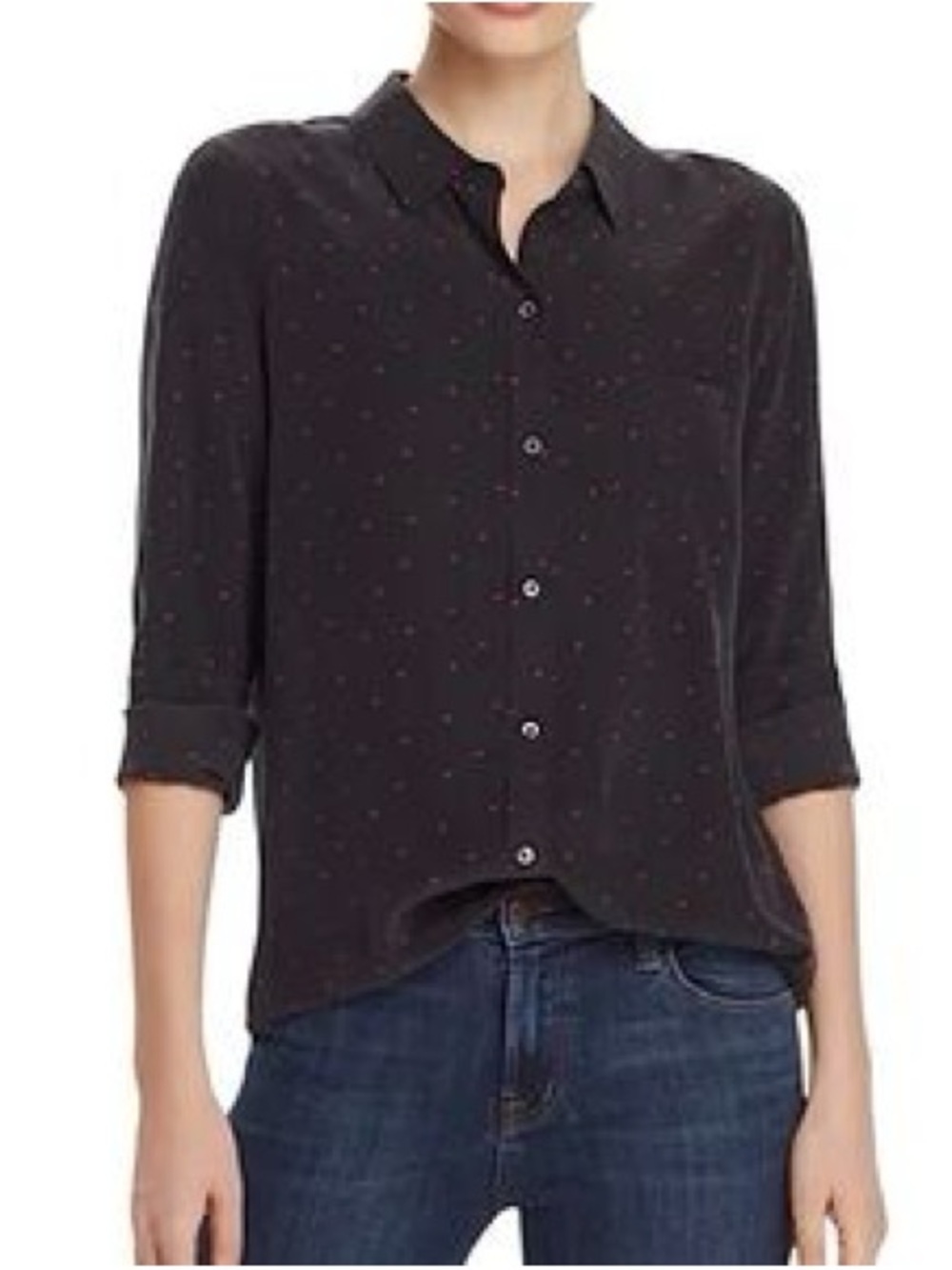 Rails Kate Mini Heart Print Silk Long Sleeve Button Down Blouse